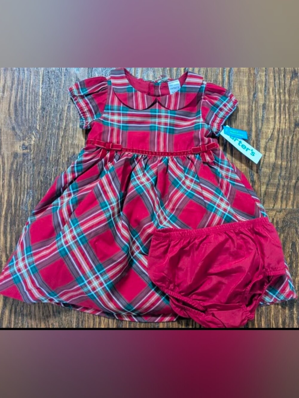 Carter's Red Plaid Dress and Matching Bloomers Size 12 Month